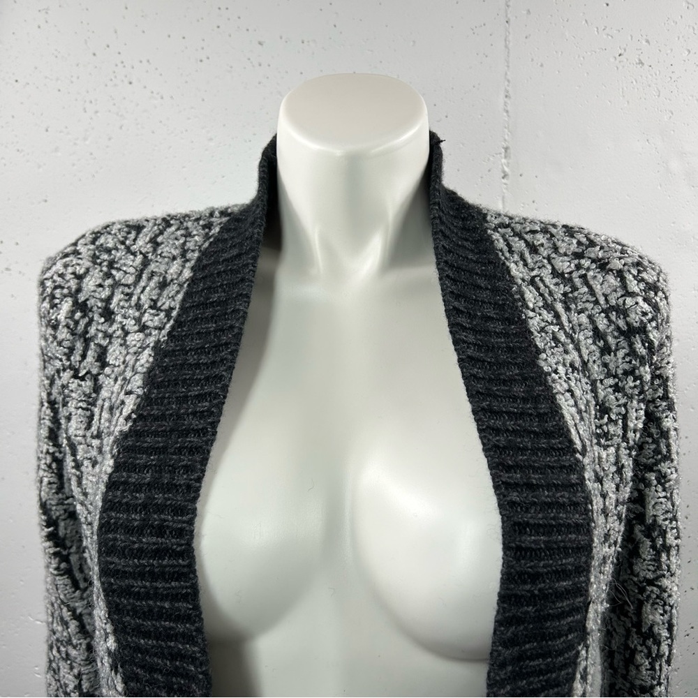 Loft Black & Grey Open Front Chunky Wool Cardigan L - Picture 3 of 8